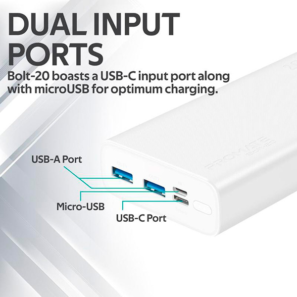 Зовнішній акумулятор (Powerbank) Promate Bolt-20 20000 mAh white (bolt-20.white)