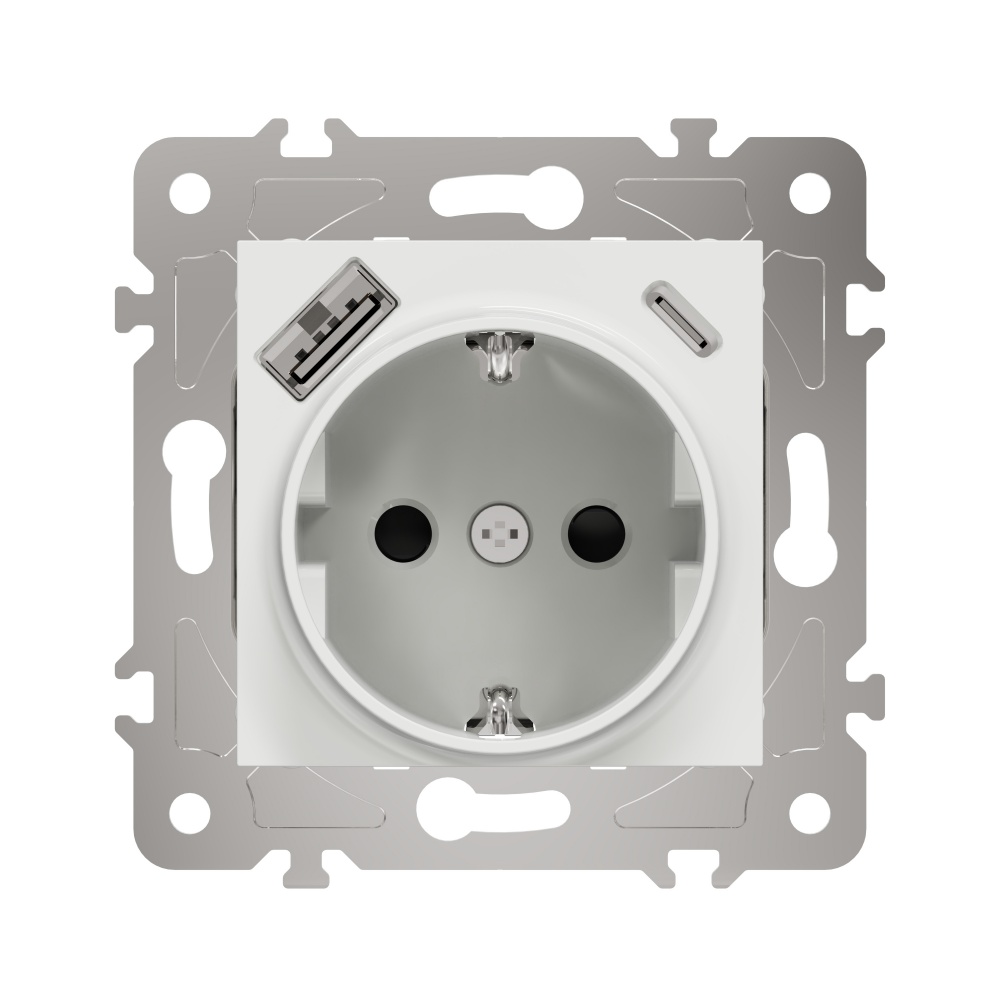 Механізм розетки побутова + USB + Type C із заземленням HausMark Alta IP20 білий