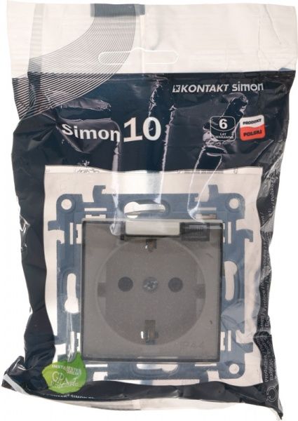 Розетка подвійна із заземленням Simon 10 без шторок з кришкою кремовий CGSZ1B.01/41A