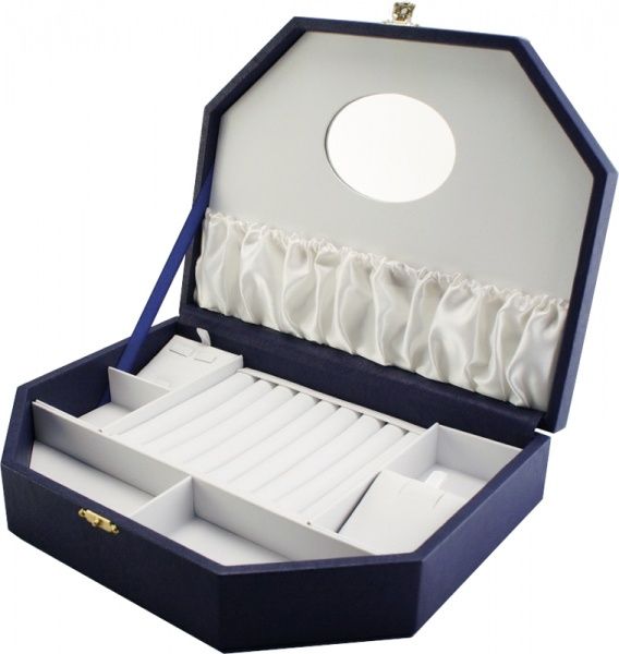 Шкатулка для украшений с мягкой крышкой Афина синий/белый 260x195x60