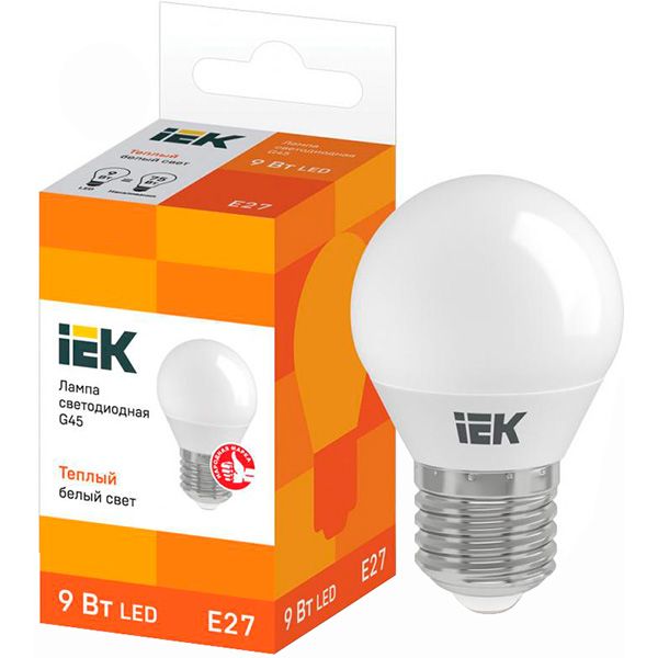 Лампа светодиодная IEK 9 Вт G45 матовая E27 220 В 3000 К 