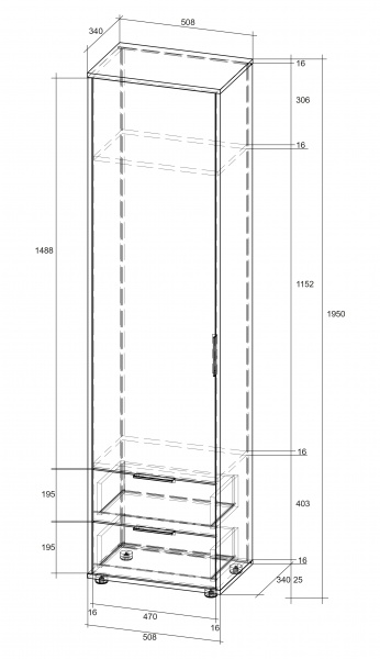 Пенал SOKME Nitro Soft дуб вотан/сірий 