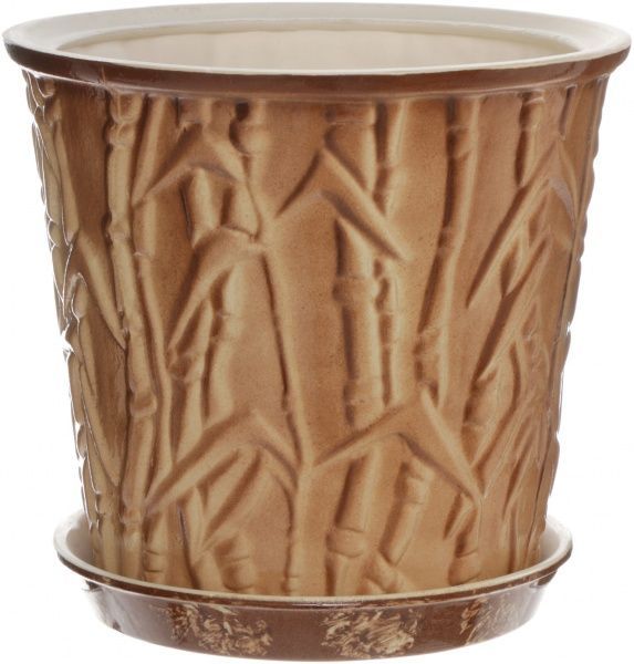 Горшок керамический Бамбук круглый 5л бежевый с рисунком 