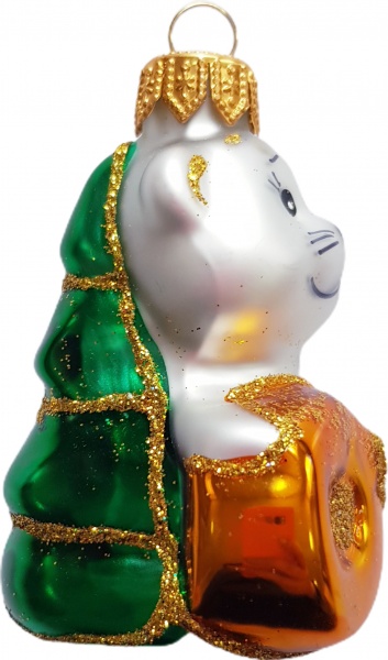 Елочная игрушка Юріта Мышка с ёлкой и монеткой белый с золотистым