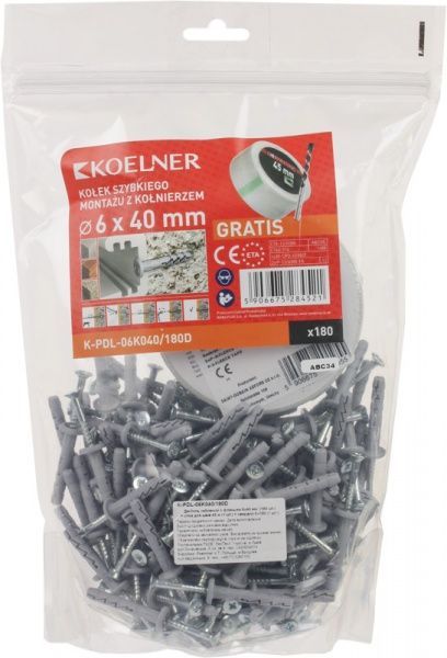 Дюбель ударный с фланцем 6x40 мм 180 шт. Koelner
