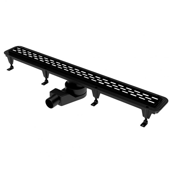 Линейный трап для душа Rhein с черной перфорированной накладкой из нержавеющей стали 850 мм.