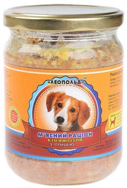 Консерва Леопольд Мясной рацион для собак с птицей 460 г