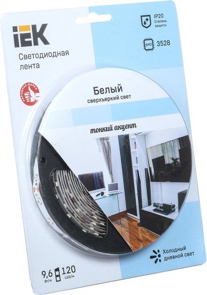Лента светодиодная IEK LSR-3528W120 9.6 Вт IP20 12 В холодный 
