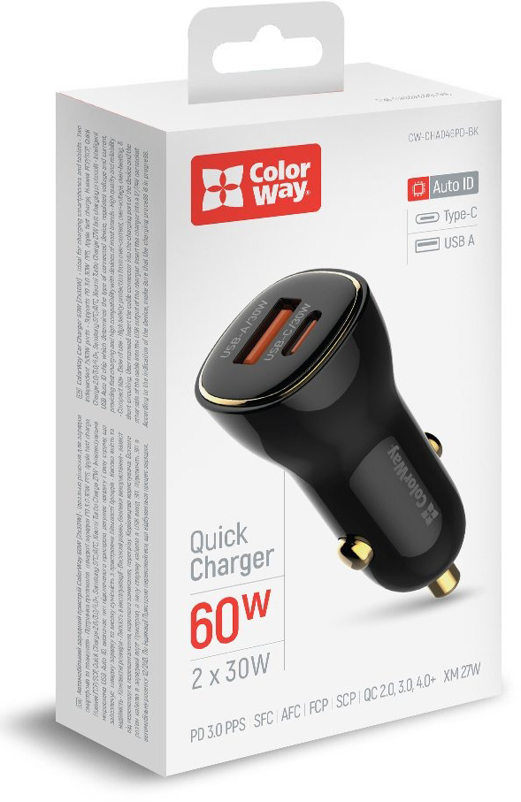 Автомобильное зарядное устройство ColorWay Power Delivery Port PPS USB (60W)