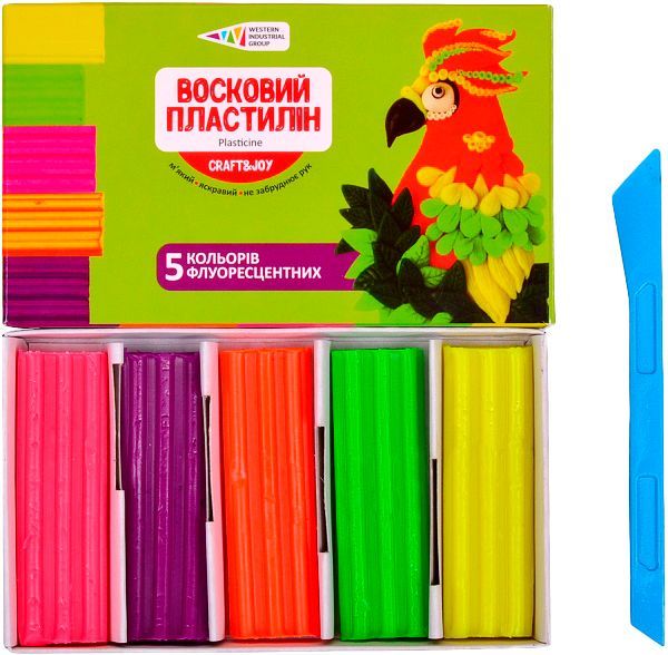 Пластилин восковой флуоресцентный CRAFT&JOY 5 цветов, 60 г Western Industrial Group