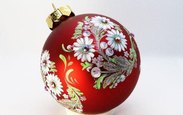 Набор елочных шаров Ромашки красные d80 мм 8 см 7 шт./уп. 