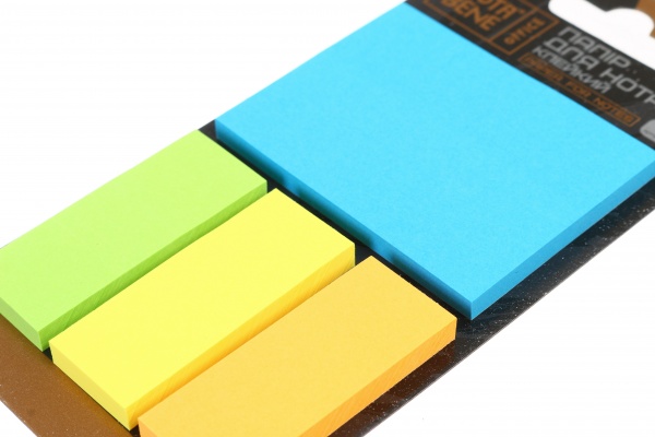 Папір для нотаток клейкий 65х50/20х50 мм 200 аркушів різнокольоровий Nota Bene