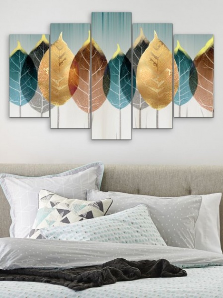 Картина модульная Картина модульна 5 частин Абстракція листя МК 50242 125x80 см ЕО227 
