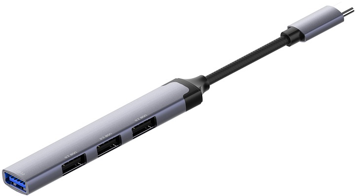 USB-хаб ColorWay USB-C 4-в-1 USB2.0х3/USB3.0 0,12 м сірий (CW-HUB04)