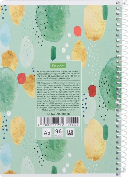 Тетрадь школьная А5 96 листов в клеточку A5-SC-096-6061K Student Школярик