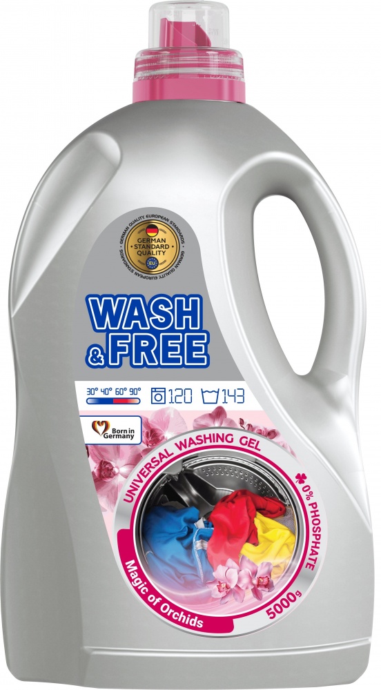 Гель для машинного та ручного прання Wash&Free універсальний Магія орхідей 5 кг