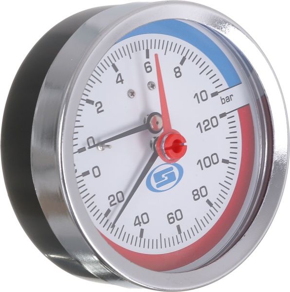 Манометр Gross горизонтальный 1/4 с клапаном 1/2 (120°C) 10.0 Bar