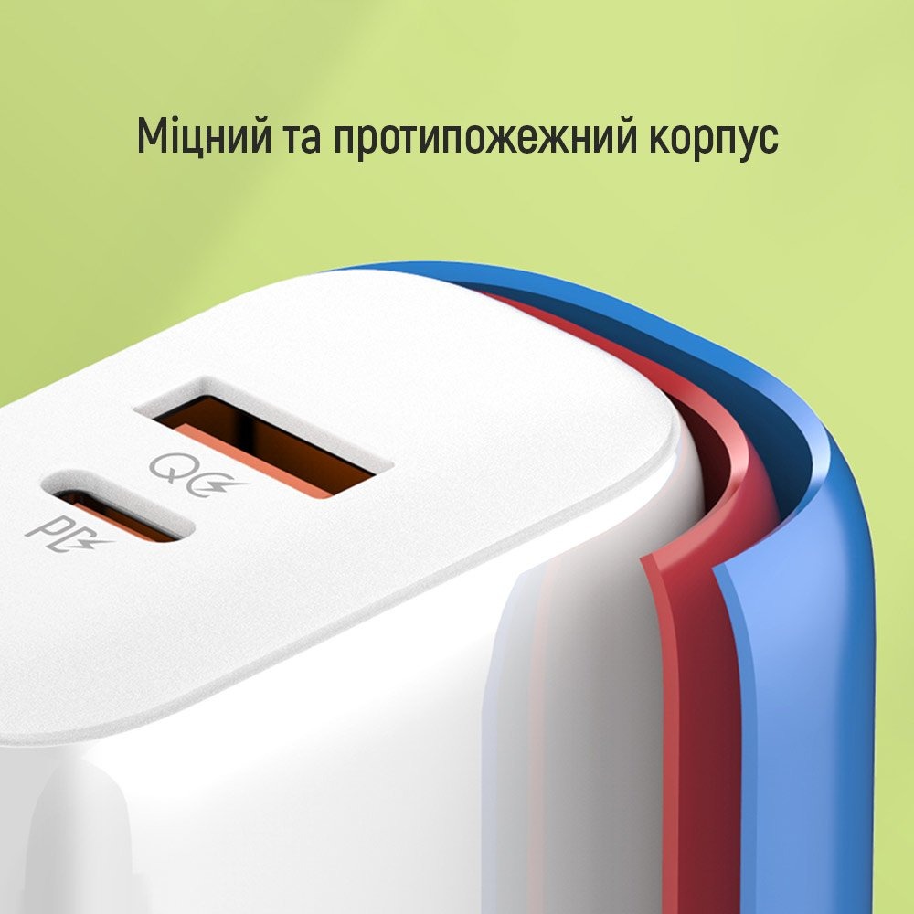 Мережевий зарядний пристрій ColorWay Power Delivery Port PPS USB (Type-C PD + USB QC3.0) (45W) білий CW-CHS042PD-WT