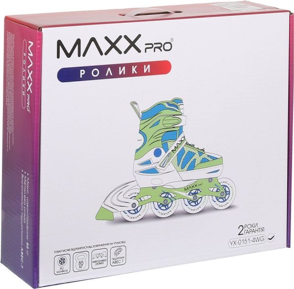 Роликовые коньки MaxxPro YX-0151-4WG р. 39-42 бело-салатовый