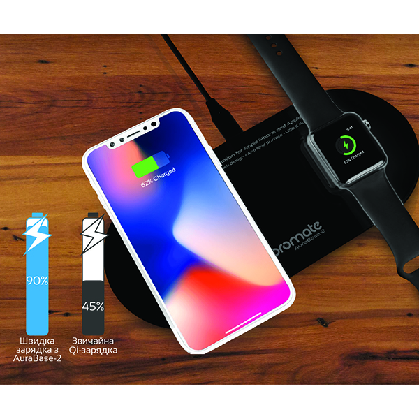 Беспроводная зарядная станция Promate для Iphone и Apple Watch Aurabase-2 Black (aurabase-2.black)