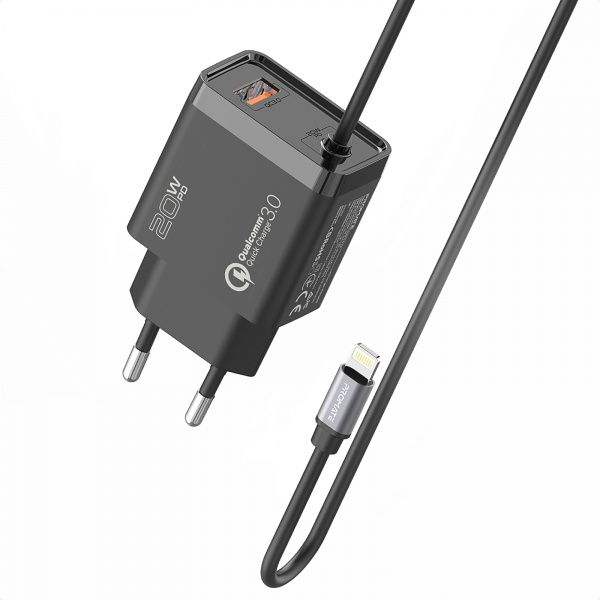 Зарядное устройство Promate iCharge-PDQC3 20Вт PD Lightning connector+USB QC3.0 Black 