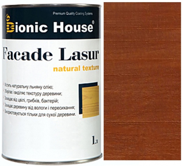 Лазур-антисептик Bionic House Facade Lasur Масляна для дерев’яних фасадів Каштан напівмат 1 л 0,9 кг