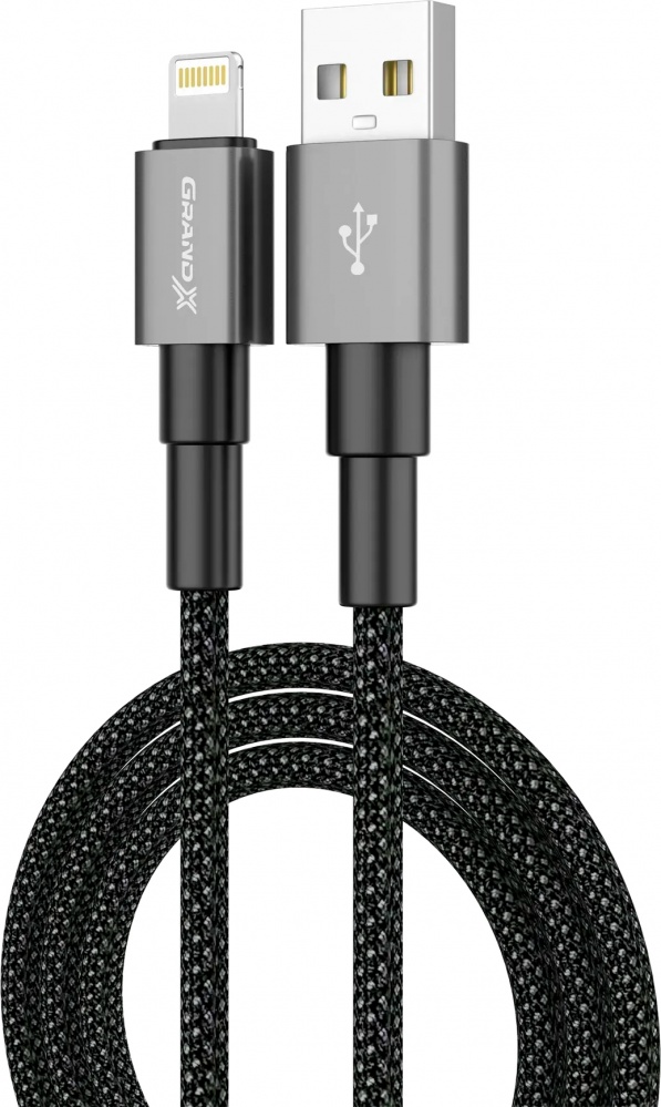 Кабель Grand-X USB — Lightning 1 м чорний (PL-08)