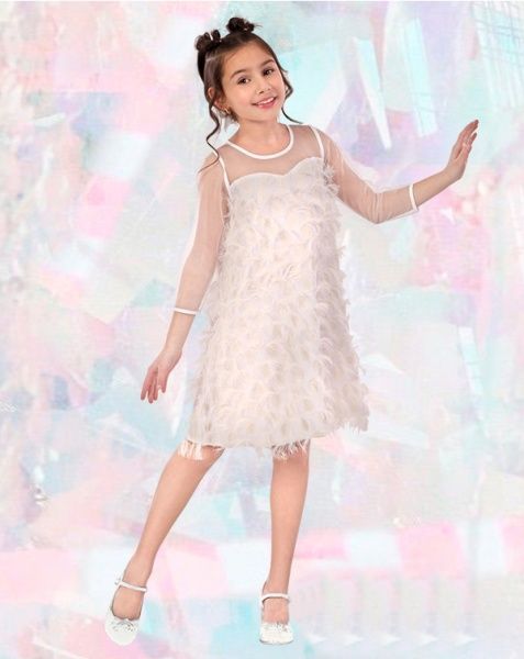 Платье PURPURINO с бахромой р.140 белый 8009/140 