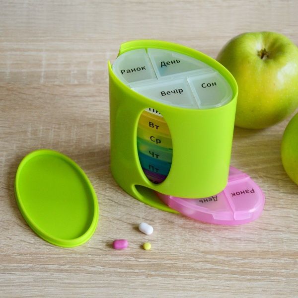 Органайзер для таблеток MVM PC-04 GREEN на 7 дней (таблетница) 120x96x60 мм