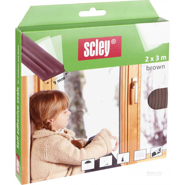 Ущільнювач самоклеючий E-подібний гумовий Scley 9х4 мм 6 м коричневий 