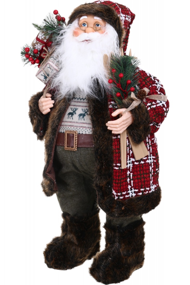 Декорация новогодняя Санта лесной красно-зеленой клетки 80 см