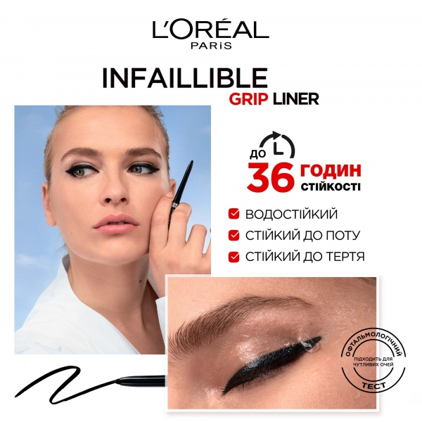 Карандаш для глаз L'Oreal Paris Infaillible Grip Liner Intence black водостойкий черный 1 г