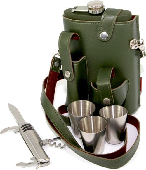Фляга в чехле со стопкой и перочинным ножом PT-9