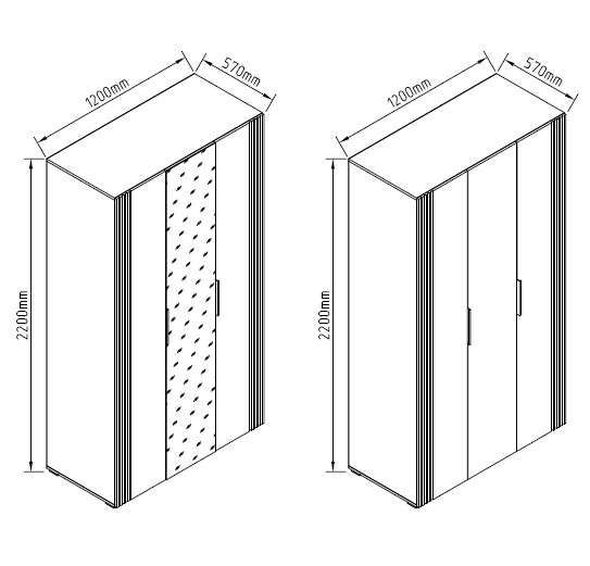 Шкаф Світ Меблів Амелия 3ДЗ 2200х1200х570 мм белый / белый глянец