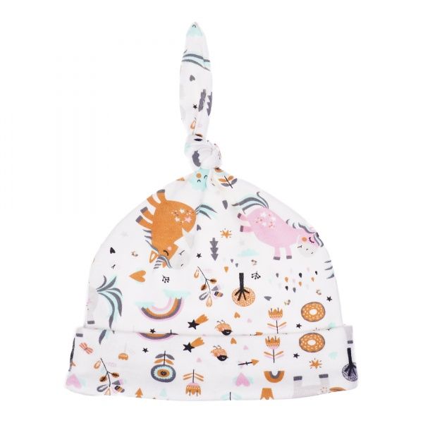 Шапочка-вузлик ТМ Софія Unicorns р.38 білий із принтом 167138