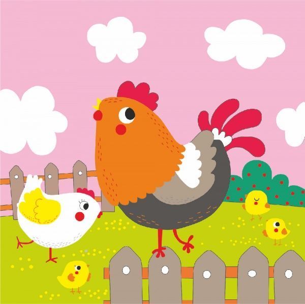 Холст на картоне с контуром Веселые курочки 20х20 см Rosa Start 
