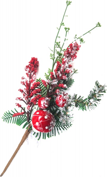 Декорація новорічна Dalian Everglory гілка хвойно-ягідна з грибочком 35 см EYK20-032 