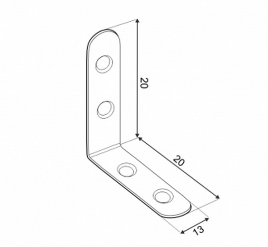 Кутник вузький Domax рівносторонній 20x20x13 мм 2 мм (4 шт.) FKW 20
