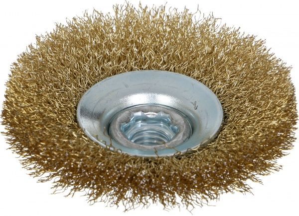Щітка конусна 100мм М14, гофрований латунований дріт 0.3мм Tolsen 77517