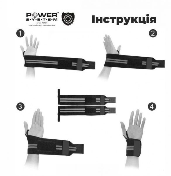 Бинт еластичний Power System р. універсальний Wrist Wraps PS-3500 чорний із сірим