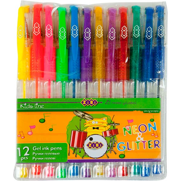 Набір ручок гелевих ZiBi Kids Line Neon + Glitter 12 шт. 