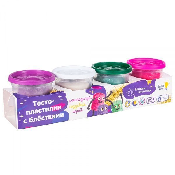 Тісто-пластилін Genio Kids 4 кольори з блискітками TA2000
