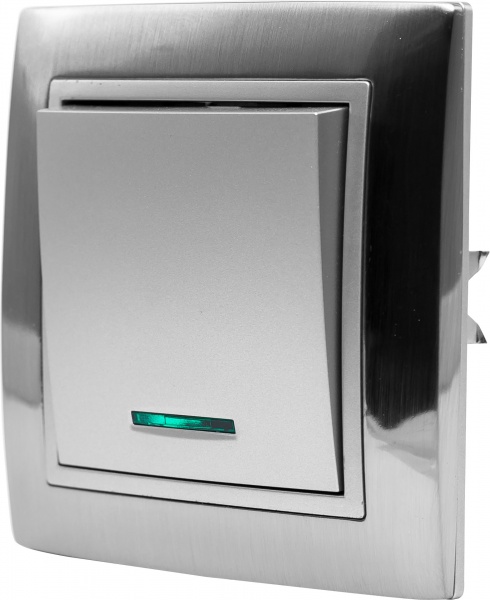 Выключатель одноклавишный LXL Tesla TLXL3501A с подсветкой серебряный 3501A silver