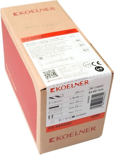 Дюбель ударный с фланцем 6x40 мм 200 шт. Koelner
