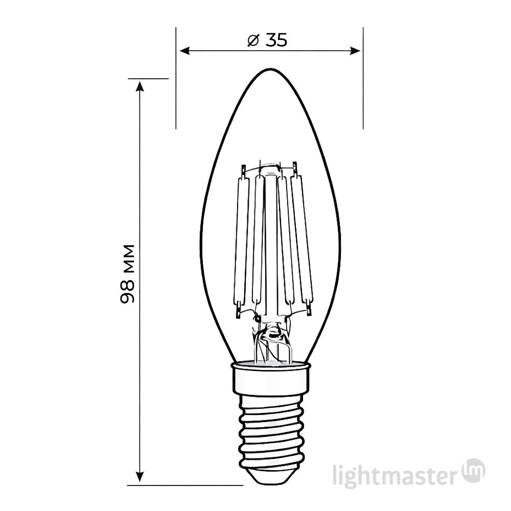 Лампа светодиодная LightMaster LB-664 Filament Deco C35 8 Вт E14 4000 К прозрачная 81047
