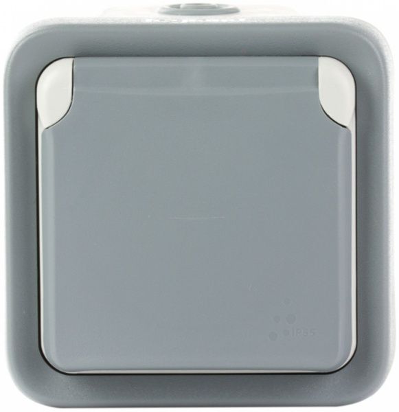 Розетка із заземленням Legrand Quteo 2К+З 16А 250 В IP55 без шторок з кришкою сірий 69733