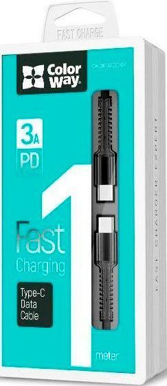 Кабель ColorWay Type-C - Type-C (PD Fast Charging) 3.0А (68W) 1 м сірий 