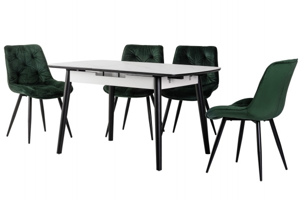 Стол обеденный Климена белый мрамор/черный 