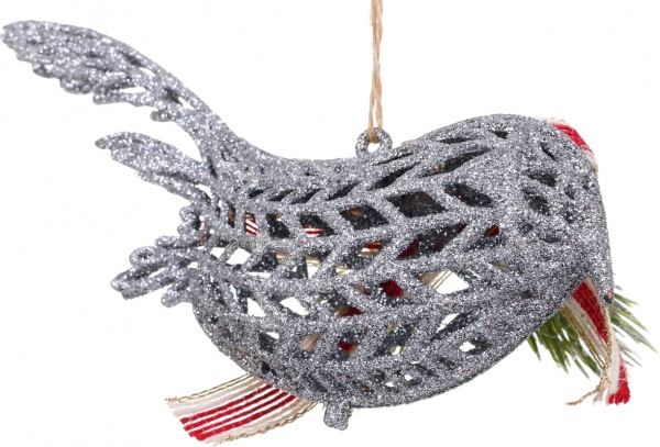 Декоративная подвеска Птичка с декором 15 см HFF206S серебряный
