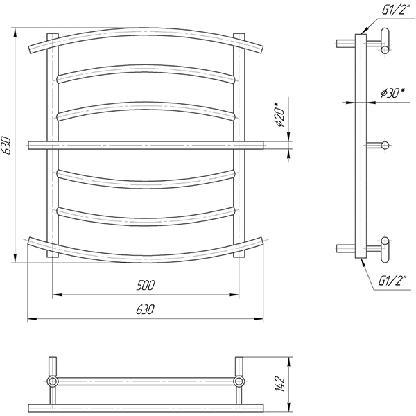 Рушникосушка Mario Ліон 630х630/500